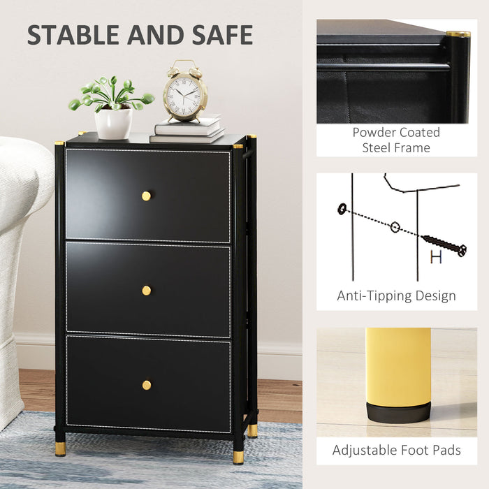 HOMCOM Chest of Drawers, Fabric Dresser with 3 Drawers and Steel Frame, Storage Organizer Unit for Bedroom, Living Room, Hallway, Black