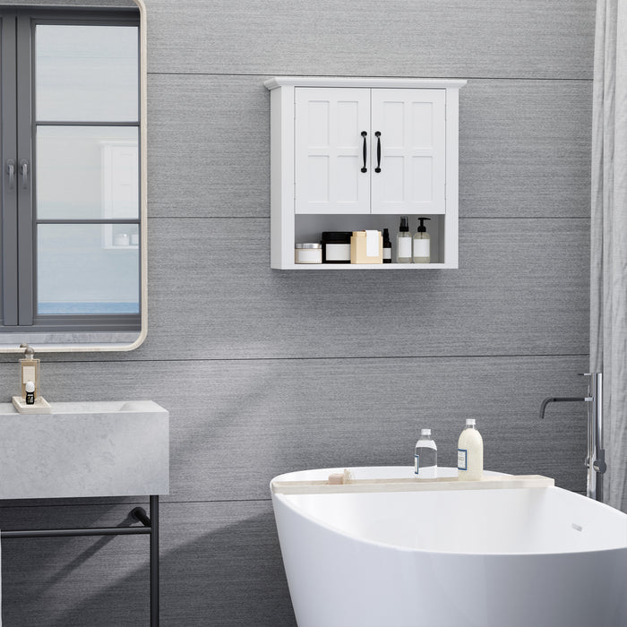 HOMCOM Bathroom Wall Cabinet, Medicine Cabinet, Kitchen Cupboard with 2 Doors and Adjustable Shelf, White