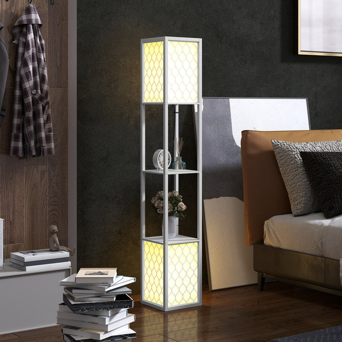 HOMCOM Floor Lamp with Shelves, Dual Light, Modern Tall Standing Lamps, with Pull Chain Switch (Bulb not Included), White
