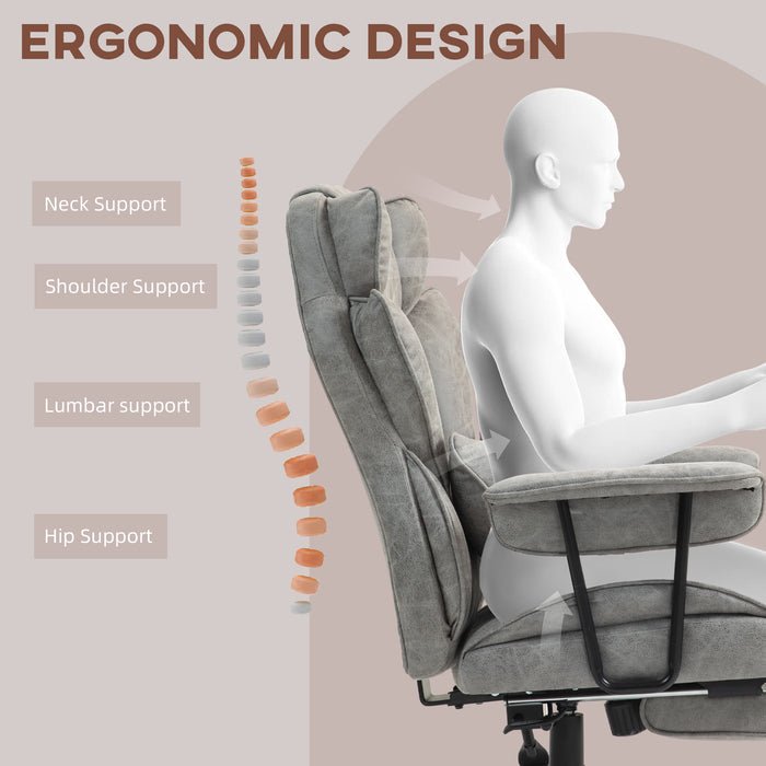 HOMCOM Office Chair with 6 Point Massage and Heat, Ergonomic Desk Chair with Foot Rest, Lumbar Support, Reclining Function and Wide Seat, Height-Adjustable High Back Swivel Rolling for Home, Grey