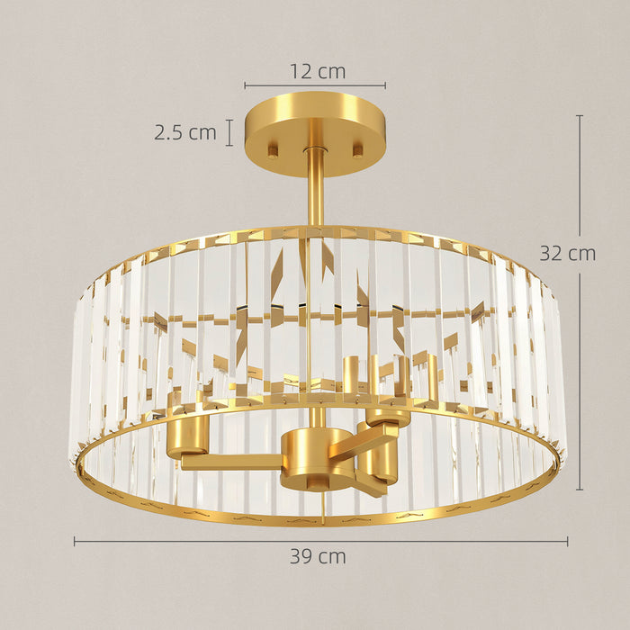 HOMCOM Crystal Ceiling Light Fixture, Semi Flush Mount Modern Crystal Chandelier Ceiling Light for Living Room, Bedroom, Hallway,  Dining Room, E14 Base 3-Lights, Gold Tone