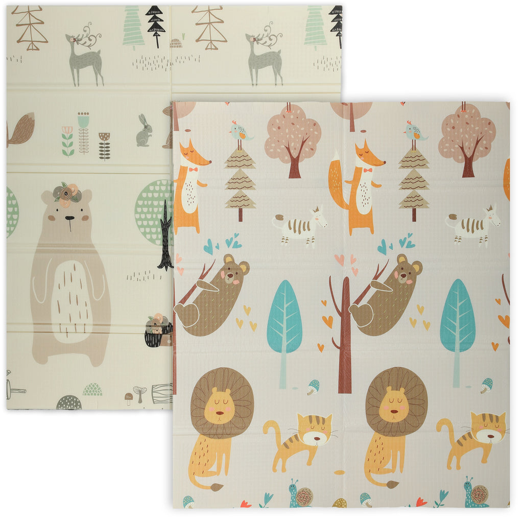 AIYAPLAY Animal-Themed Baby Plat Mat Double Sided, Foldable, Water-Resistant for Outdoor/Indoor, 177 x 146 x 1.5cm