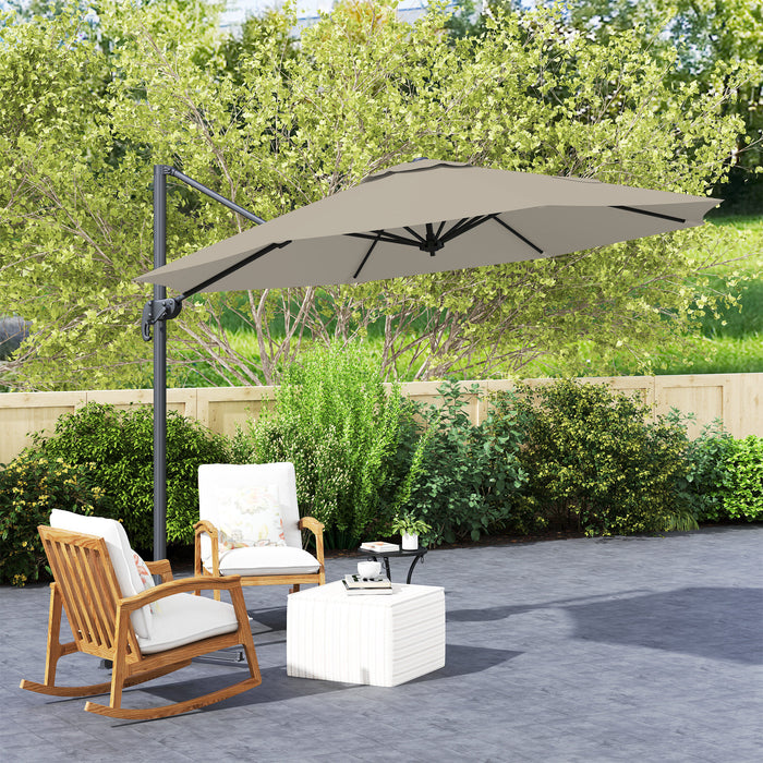Outsunny 3 x 3(m) Cantilever Parasol with Cross Base, Garden Umbrella with 360° Rotation, Crank Handle and Tilt for Outdoor, Light Grey