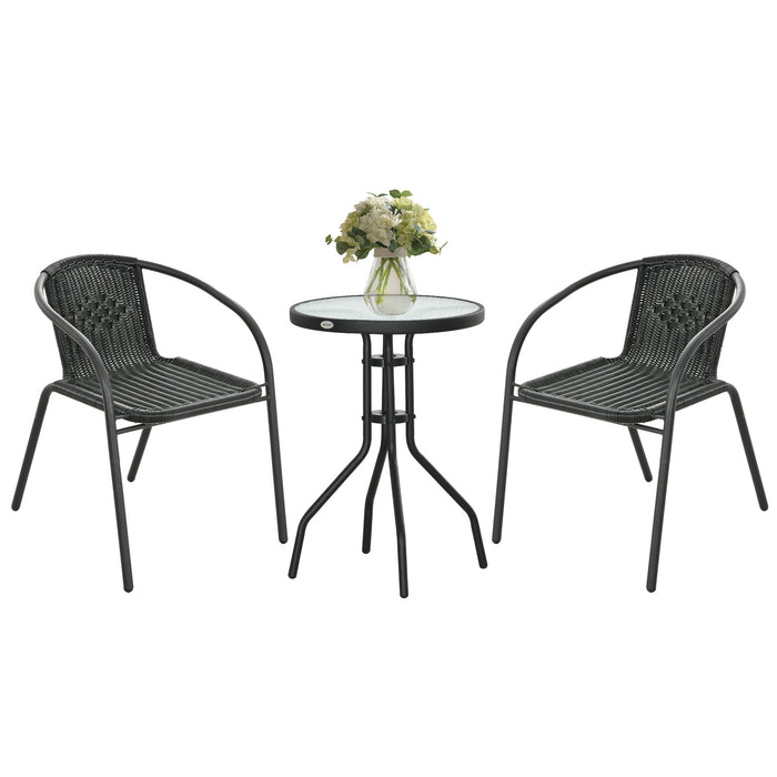 Outsunny 3 Pieces Rattan Bistro Set - Black