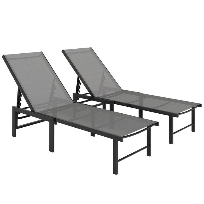 Outsunny Set of Two Reclining Sun Loungers - Grey