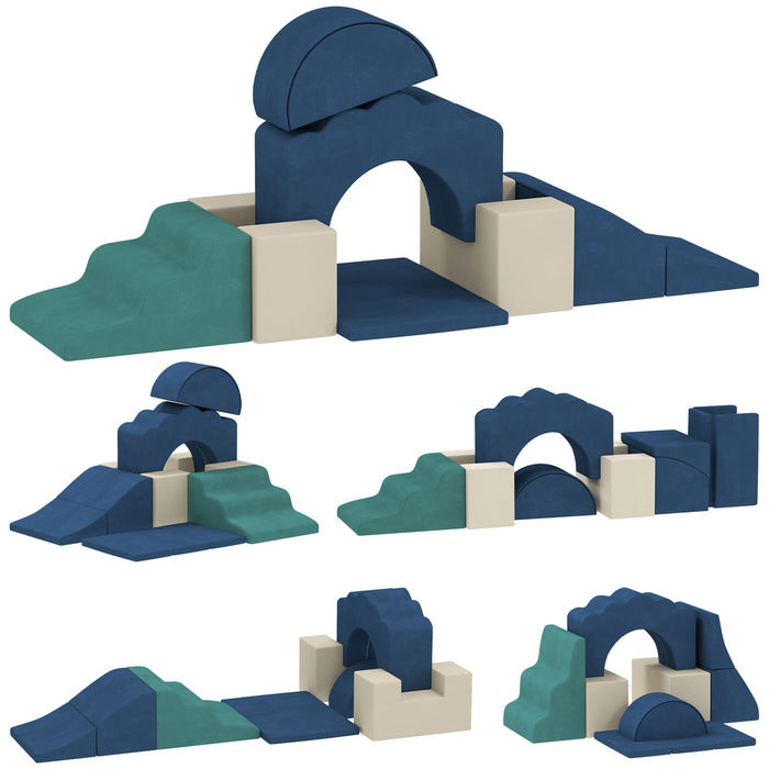 AIYAPLAY 7 Piece Kids Soft Play Set with Detachable Cover, Baby Indoor Climb and Crawl Foam Toy for Toddlers, Dark Blue