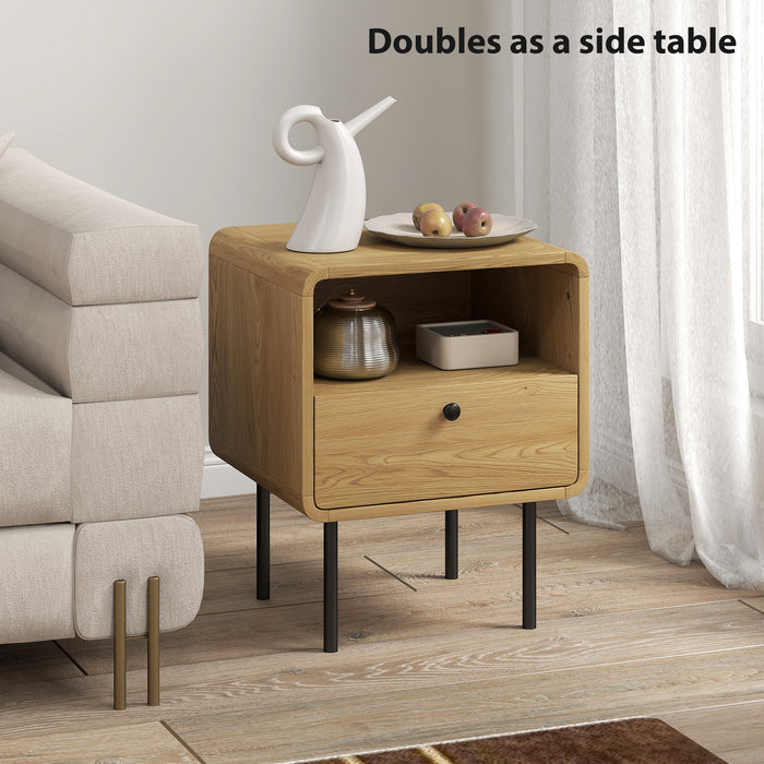 HOMCOM Bedside Table with Drawer and Open Shelf - Oak