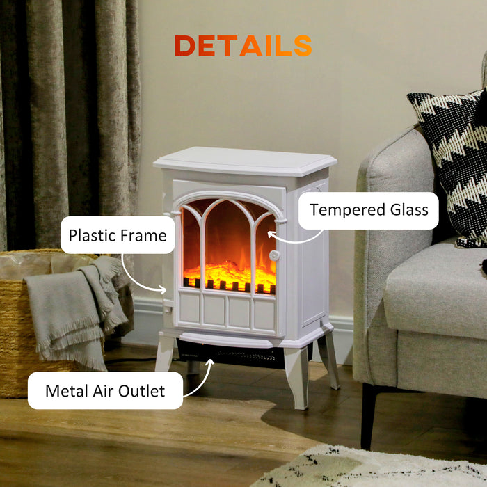 HOMCOM Freestanding Electric Fireplace, Electric Stove Heater with LED Flame Effect, Overheating Safety System, 1000W/2000W White | Aosom UK