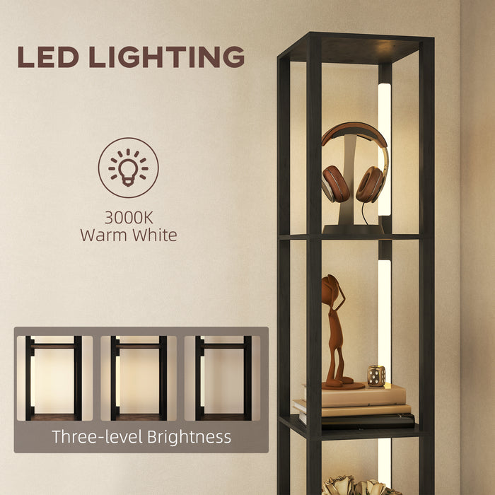 HOMCOM Floor Lamp with Shelves, LED Column Modern Standing Lamp with Fabric Drawer, Adjustable Brightness, Foot Switch for Living Room, Bedroom, Office, Black