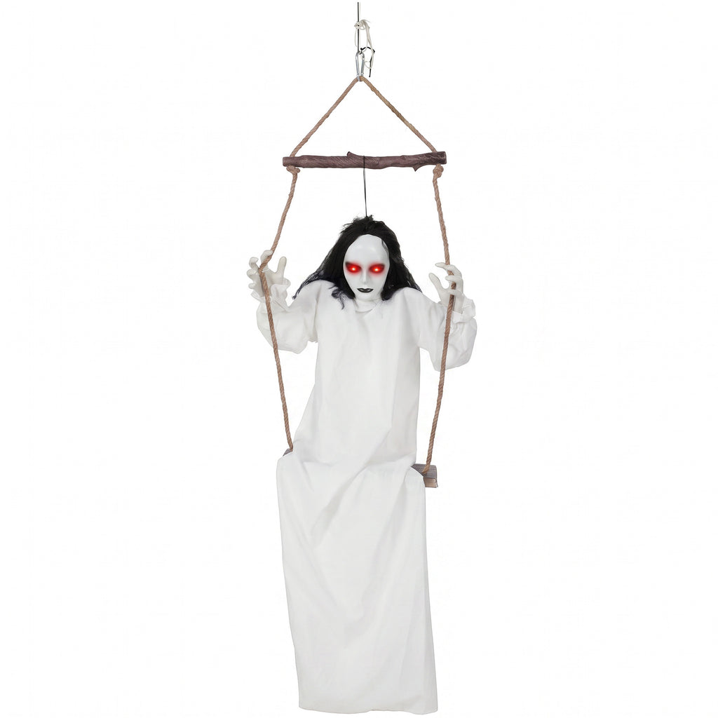 HOMCOM 170cm Animated Hanging Swing Ghost Halloween Decoration, Sound Touch Activated Ghost Halloween Animatronic