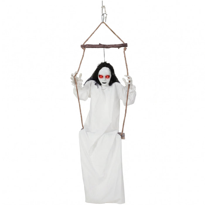 HOMCOM 170cm Animated Hanging Swing Ghost Halloween Decoration, Sound Touch Activated Ghost Halloween Animatronic