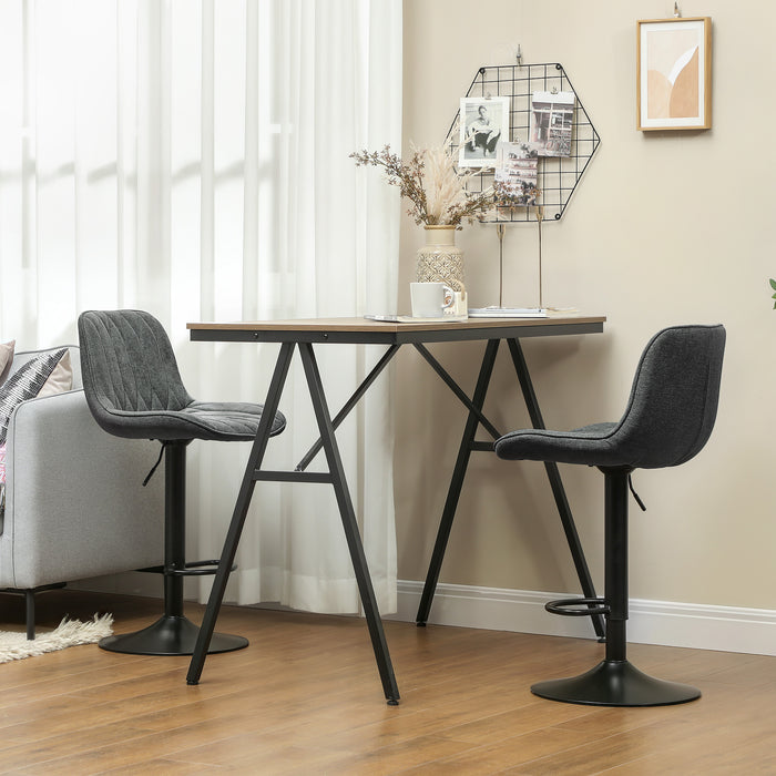 HOMCOM Bar Stools Set of 2, Height Adjustable Swivel Barstools with Backrest and Footrest, Modern Linen Upholstered Armless Bar Chairs for Kitchen, Breakfast Counter, Charcoal Grey