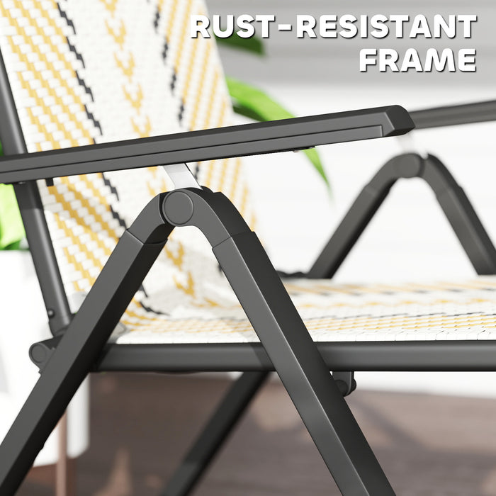 Outsunny Outdoor Rattan Folding Chair with 5-Position Adjustable Backrest, Wicker Garden Dining Chair with Wide Armrest, Set of 2 for Patio, Terrace, Balcony, Orange