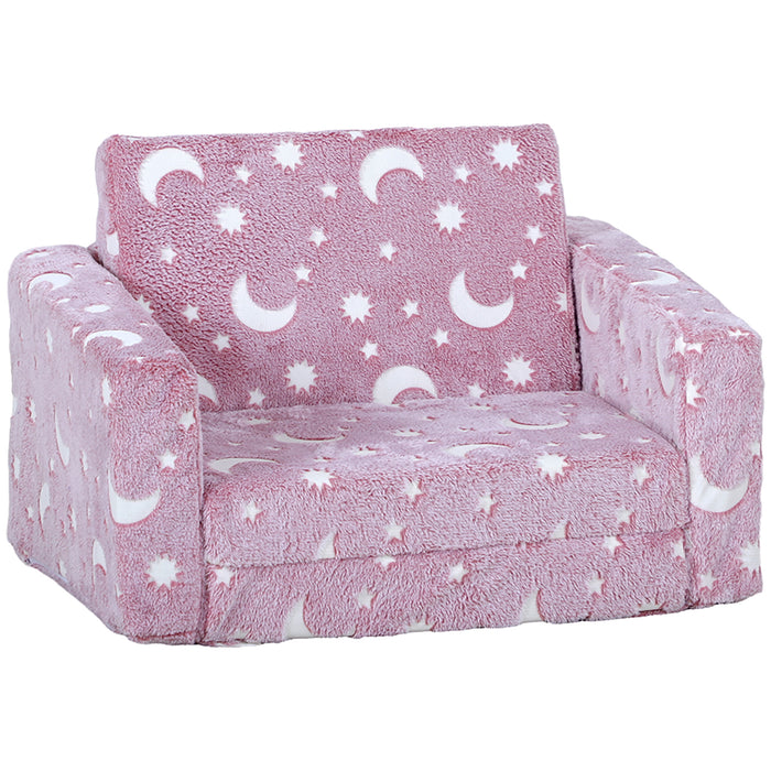 Kids Foldable 2-in-1 Chair with Glow-in-the-Dark Stars and Moon - Washable Cushion & Durable Cover, Blue - Perfect for Children's Creative Playtime and Relaxation
