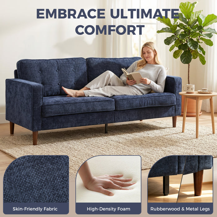 HOMCOM 3 Seater Sofa Button Tufted Upholstered Velvet Couch with Wood Legs for Living Room, Dark Blue