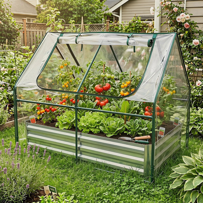 Raised Garden Bed with 2 Large Screen Windows for Flowers Vegetables-