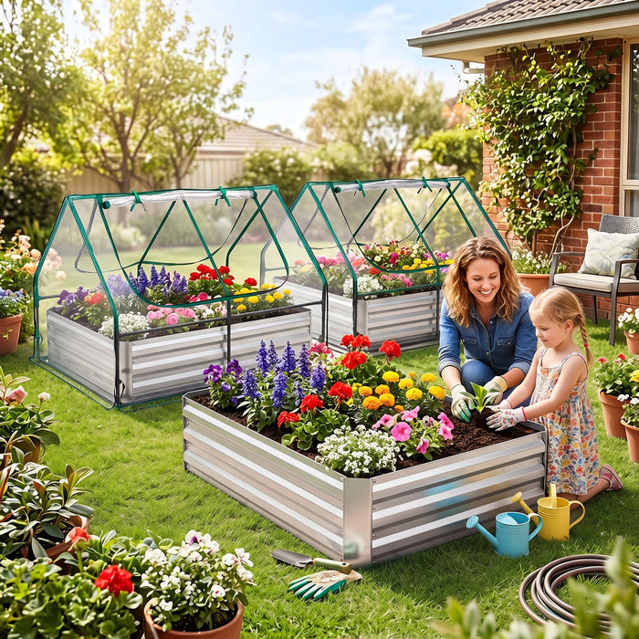 Raised Garden Bed with 2 Large Screen Windows for Flowers Vegetables-