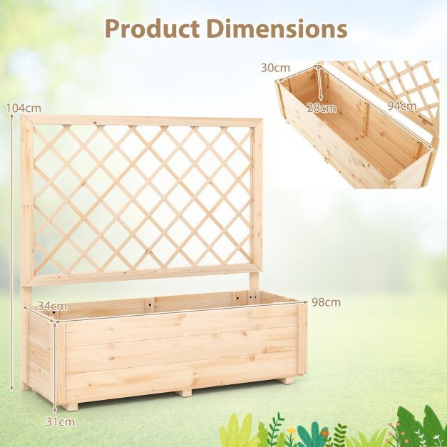 Raised Garden Bed with Lattice Trellis Wooden Elevated Planter-