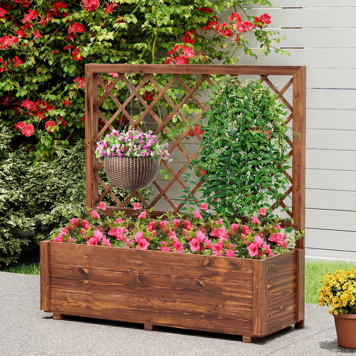 Raised Garden Bed with Lattice Trellis Wooden Elevated Planter-