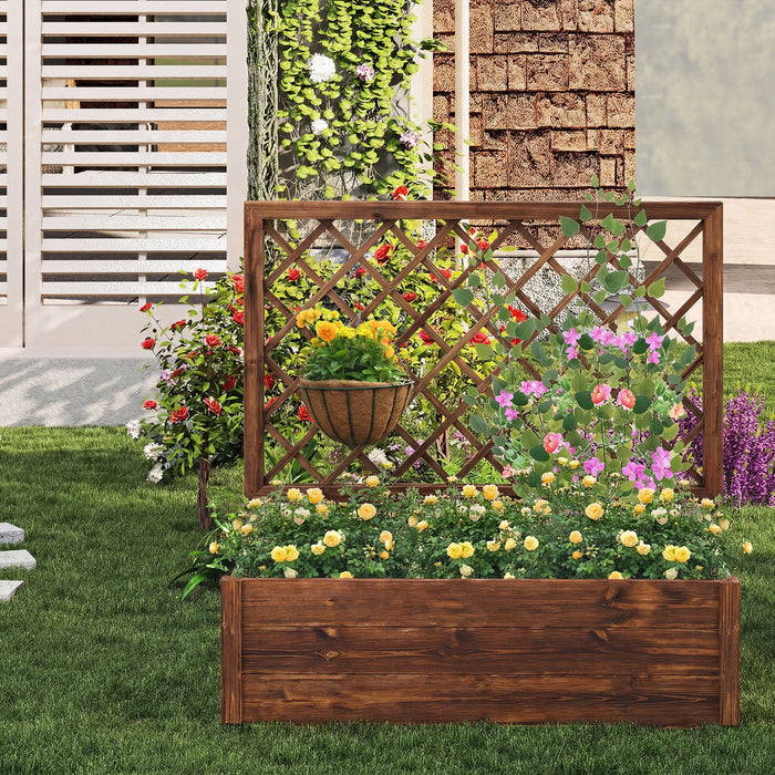 Raised Garden Bed with Lattice Trellis Wooden Elevated Planter-