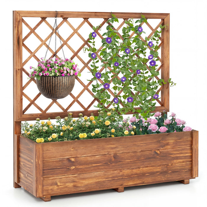 Raised Garden Bed with Lattice Trellis Wooden Elevated Planter-