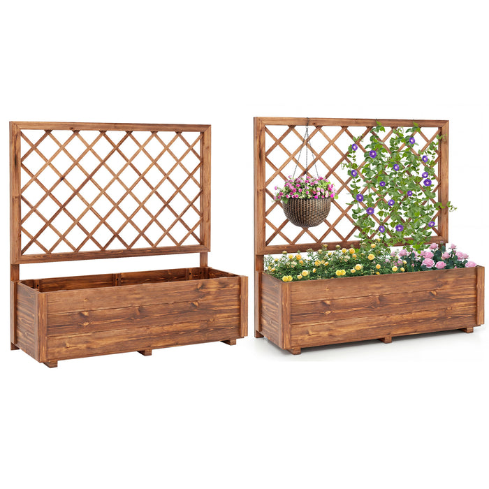 Raised Garden Bed with Lattice Trellis Wooden Elevated Planter-