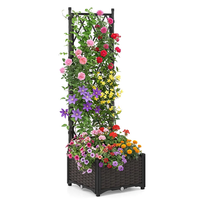 Raised Garden Bed with Trellis Self-Watering Elevated Planter Box with Drain Holes-1 Piece