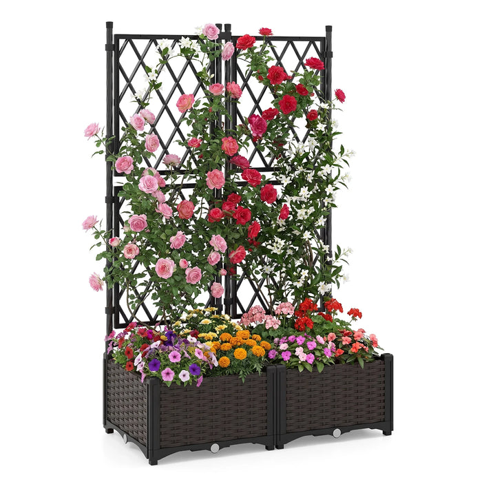 Raised Garden Bed with Trellis Self-Watering Elevated Planter Box with Drain Holes-1 Piece