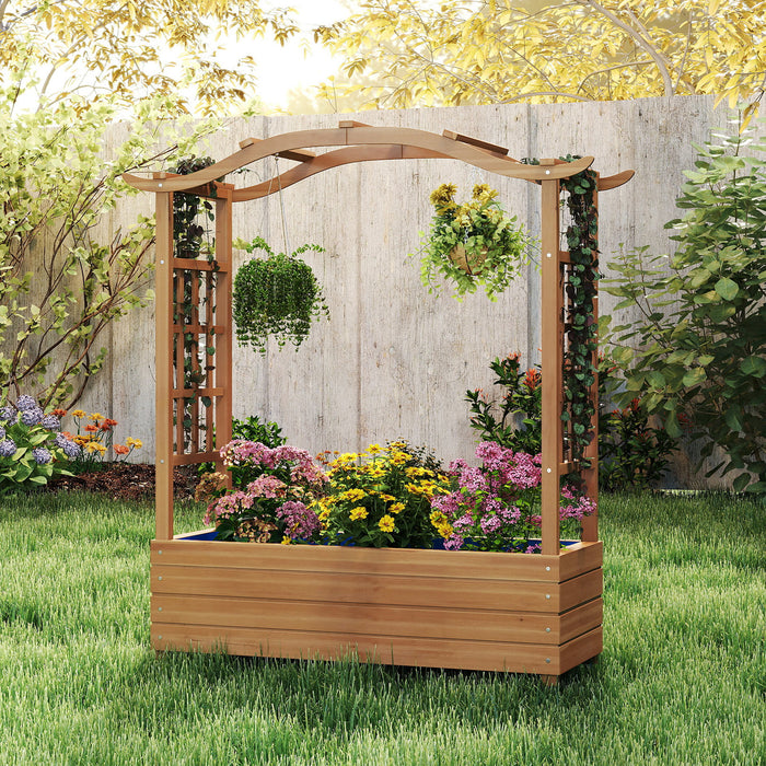 Raised Garden Bed with Trellis Solid Wood Planter with Hanging Roof-