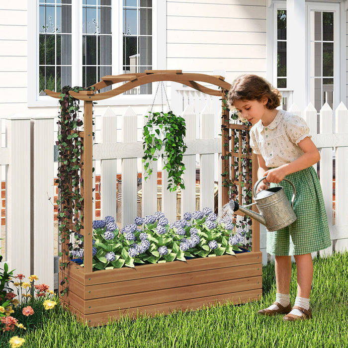 Raised Garden Bed with Trellis Solid Wood Planter with Hanging Roof-