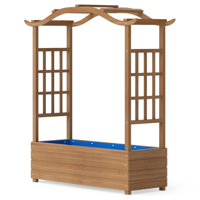 Raised Garden Bed with Trellis Solid Wood Planter with Hanging Roof-