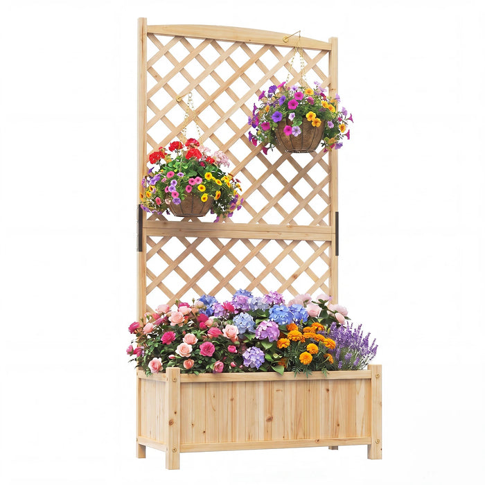 Raised Garden Bed with Trellis Wood Planter Box with Diamond Lattice Trellis-
