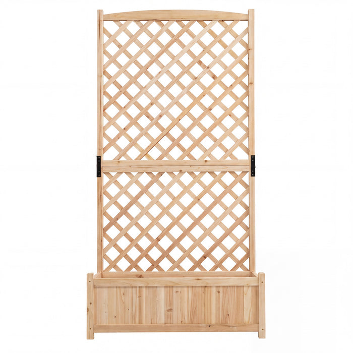 Raised Garden Bed with Trellis Wood Planter Box with Diamond Lattice Trellis-