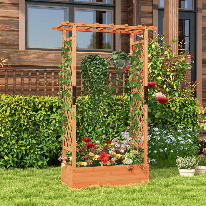Fir Wood Planter Box - Raised Garden Bed with 2-Sided Trellis and Hanging Roof - Ideal for Climbing Plants and Vine Vegetables