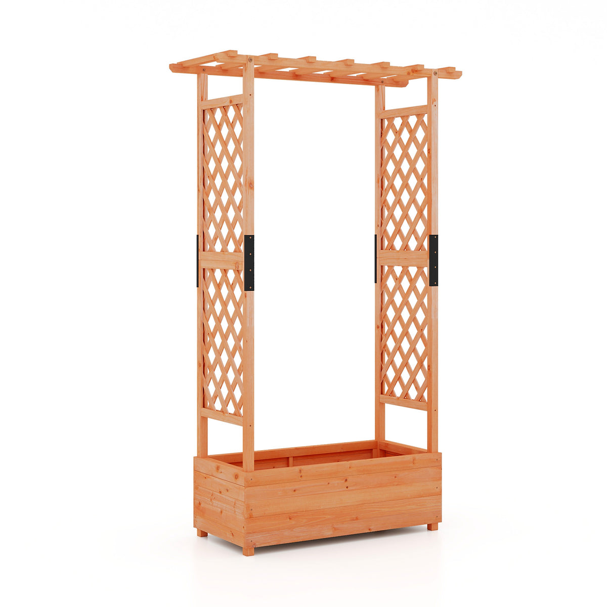 Fir Wood Planter Box - Raised Garden Bed with 2-Sided Trellis and Hanging Roof - Ideal for Climbing Plants and Vine Vegetables