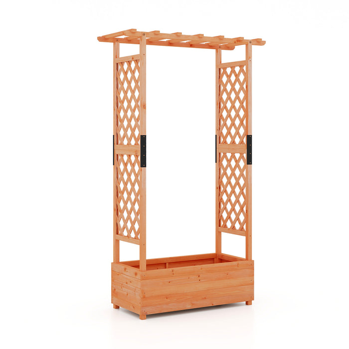 Fir Wood Planter Box - Raised Garden Bed with 2-Sided Trellis and Hanging Roof - Ideal for Climbing Plants and Vine Vegetables