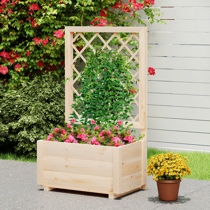 Raised Garden Bed with Lattice Trellis Wooden Elevated Planter Box-