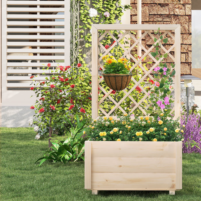 Raised Garden Bed with Lattice Trellis Wooden Elevated Planter Box-