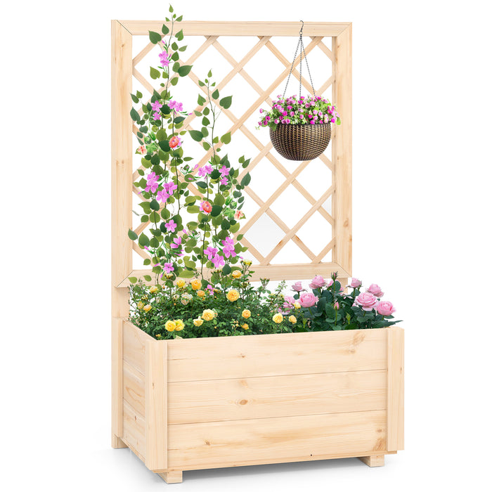 Raised Garden Bed with Lattice Trellis Wooden Elevated Planter Box-