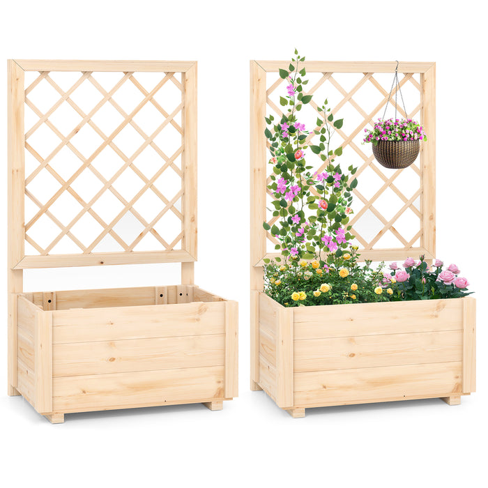 Raised Garden Bed with Lattice Trellis Wooden Elevated Planter Box-