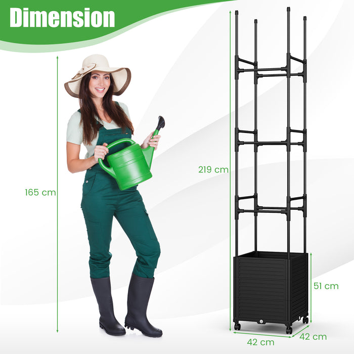 219 cm Raised Garden Bed - With Trellis and Wheels, Ideal for Climbing Plants - Perfect for Greenery Enthusiasts