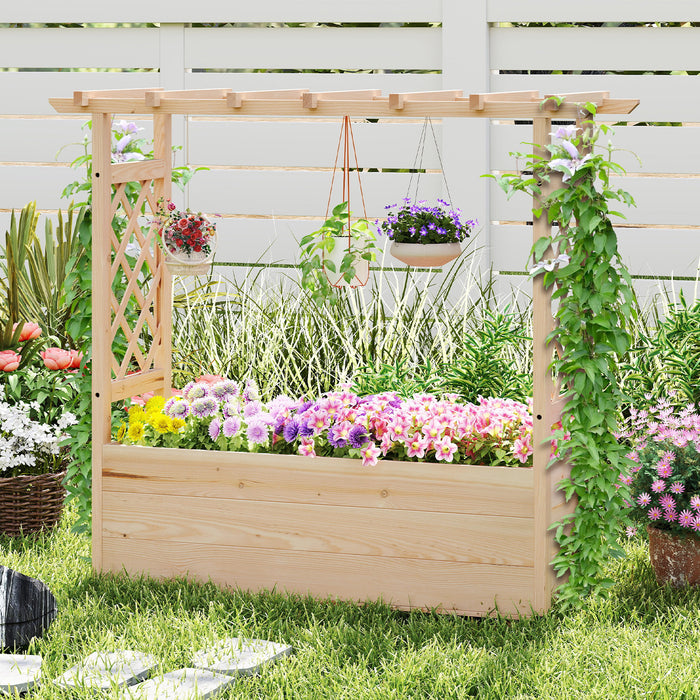 Raised Garden Bed with Lattice Trellises Hanging Roof Drainage-L
