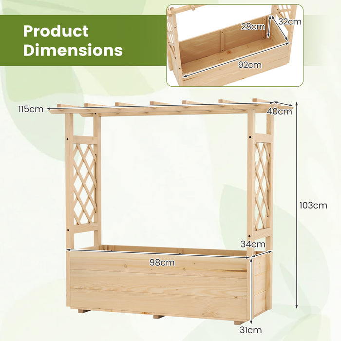 Raised Garden Bed with Lattice Trellises Hanging Roof Drainage-L