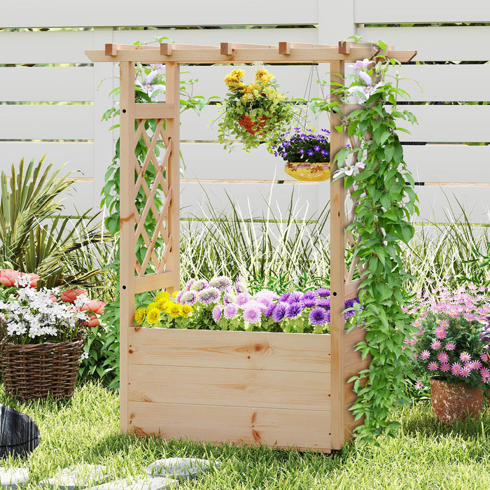 Raised Garden Bed with Lattice Trellises Hanging Roof Drainage-L