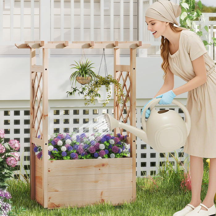 Raised Garden Bed with Lattice Trellises Hanging Roof Drainage-L
