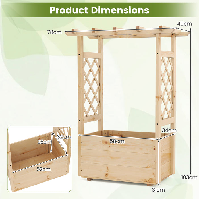 Raised Garden Bed with Lattice Trellises Hanging Roof Drainage-L