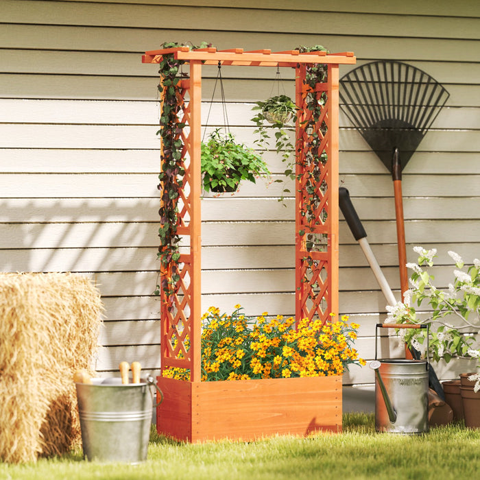 Raised Garden Bed with Trellis Wood Freestanding with Hanging Roof-