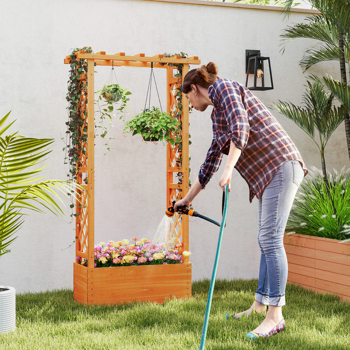 Raised Garden Bed with Trellis Wood Freestanding with Hanging Roof-