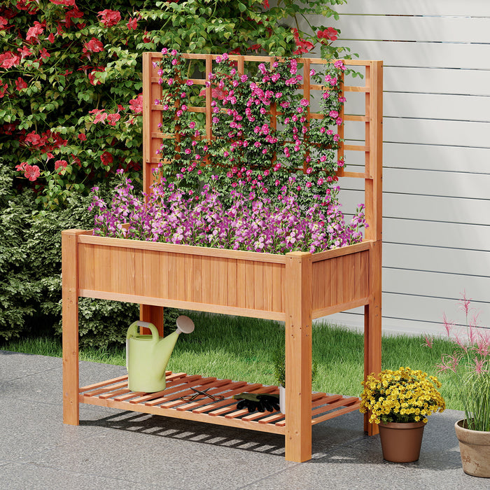 Raised Garden Bed with Trellis Wooden Elevated Planter Box with Legs-