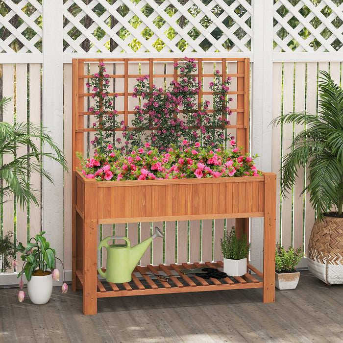 Raised Garden Bed with Trellis Wooden Elevated Planter Box with Legs-